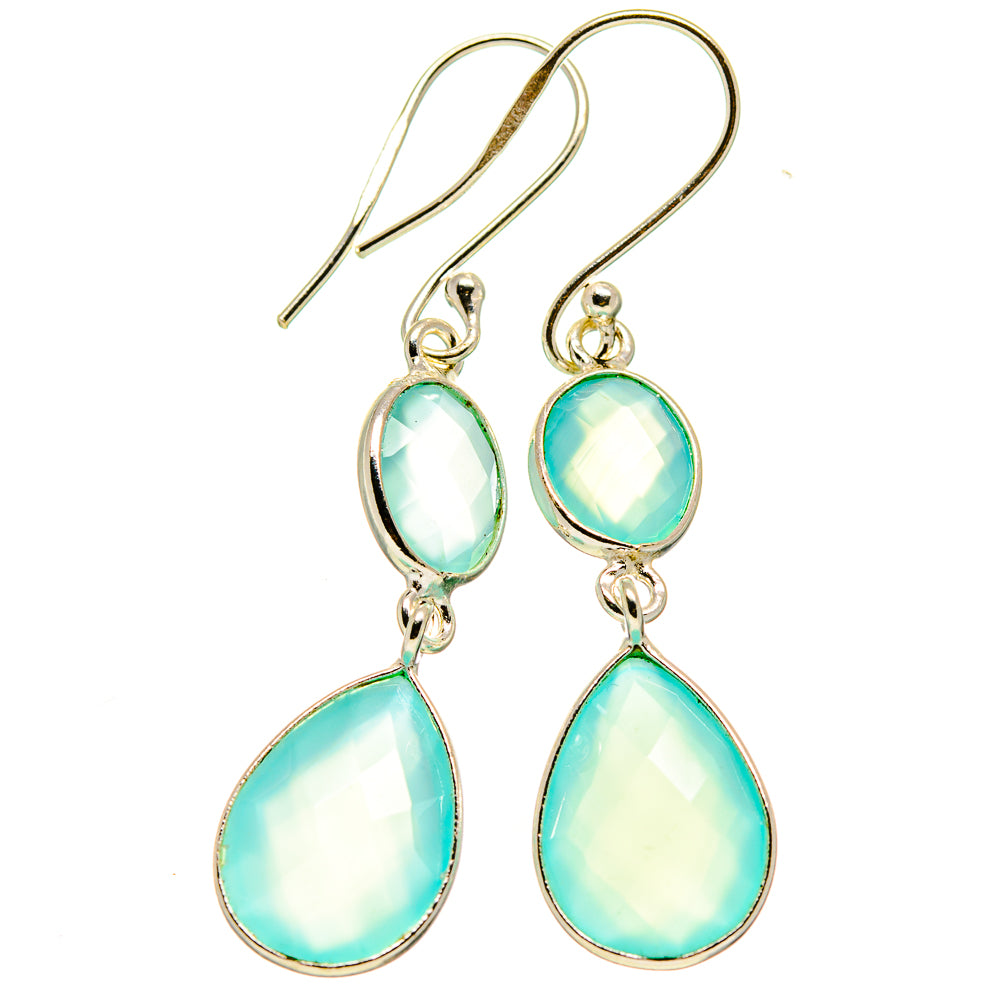 Aqua chalcedony teardrop earrings with 925 sterling silver hooks, two drop lengths