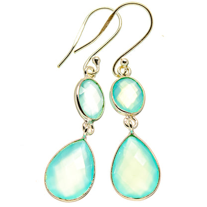 Aqua chalcedony teardrop earrings with 925 sterling silver hooks, two drop lengths