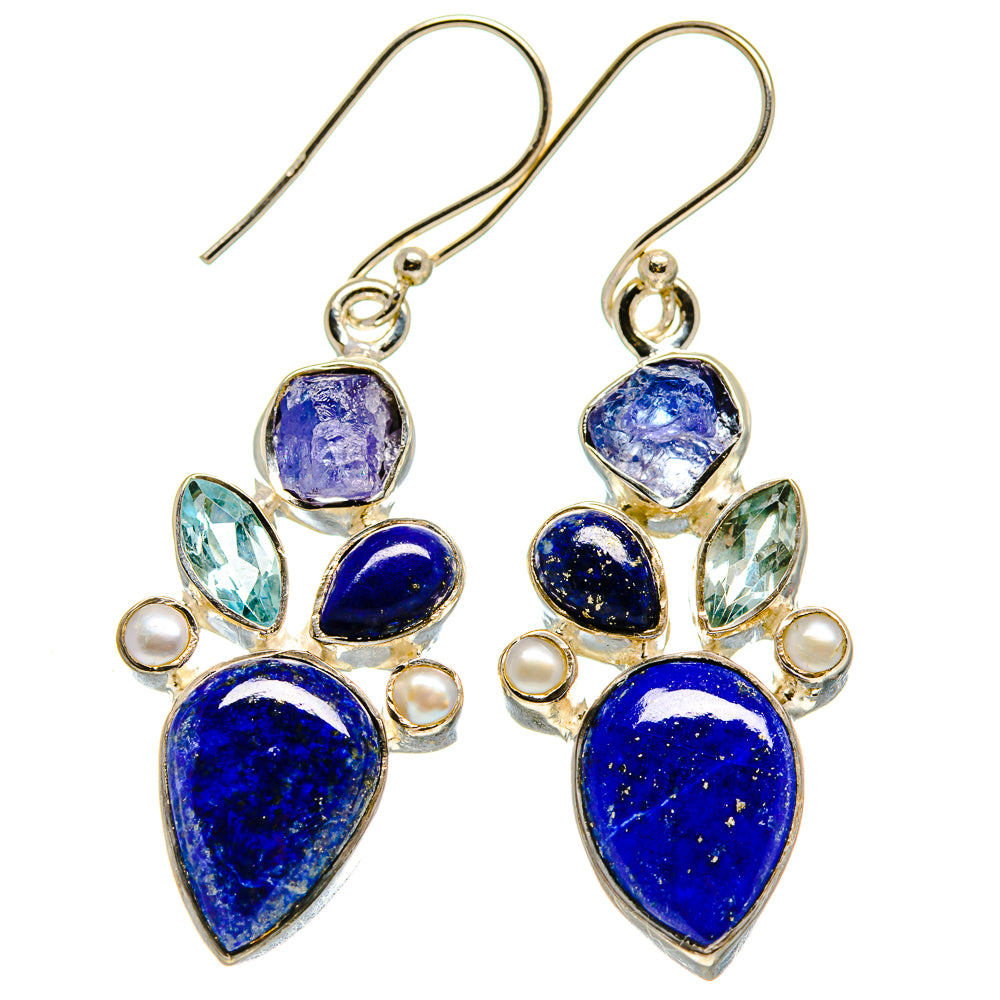 Lapis Lazuli, Tanzanite, Blue Topaz, Cultured Pearl Earrings handcrafted by Ana Silver Co - EARR413627