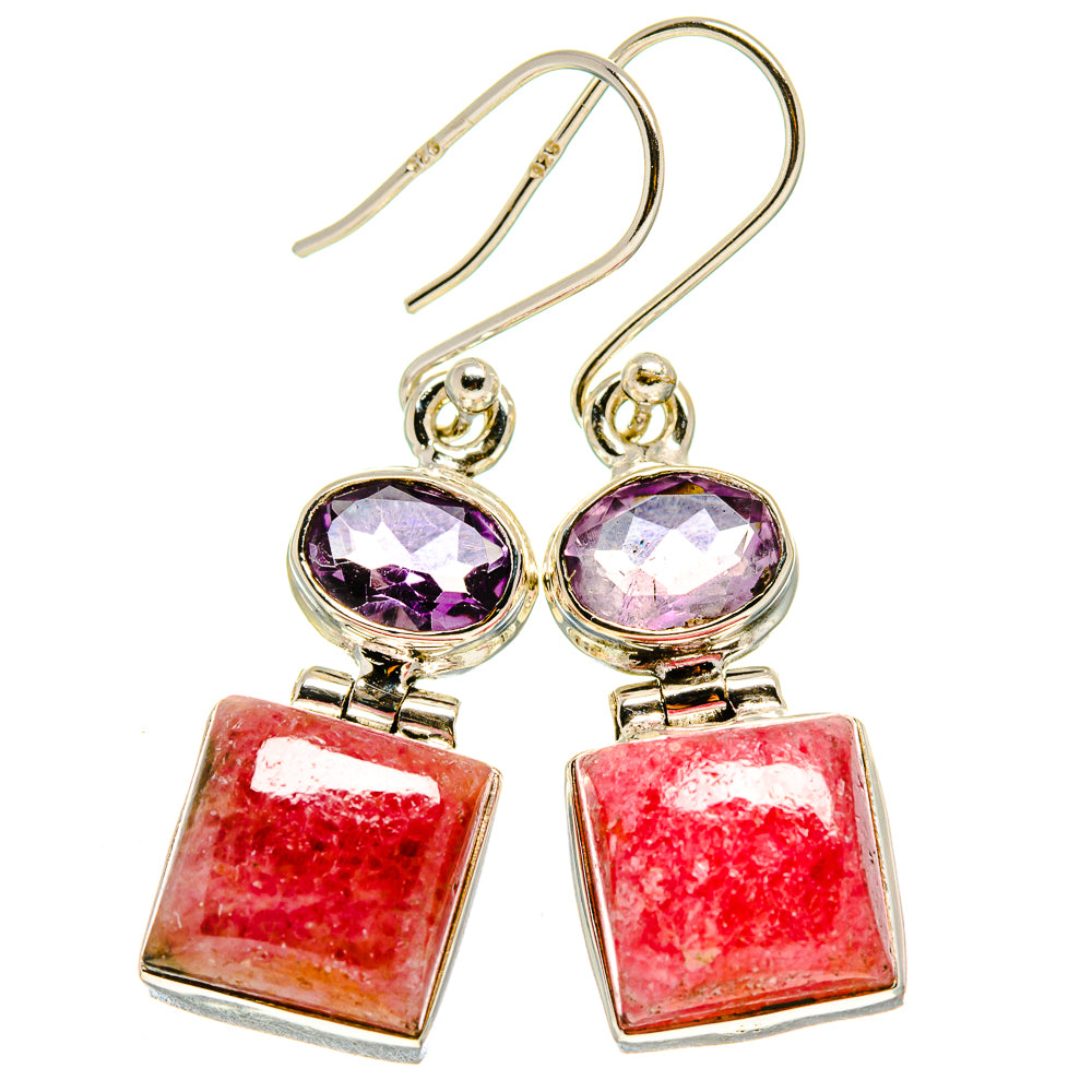 Rhodonite, Amethyst Earrings handcrafted by Ana Silver Co - EARR413642