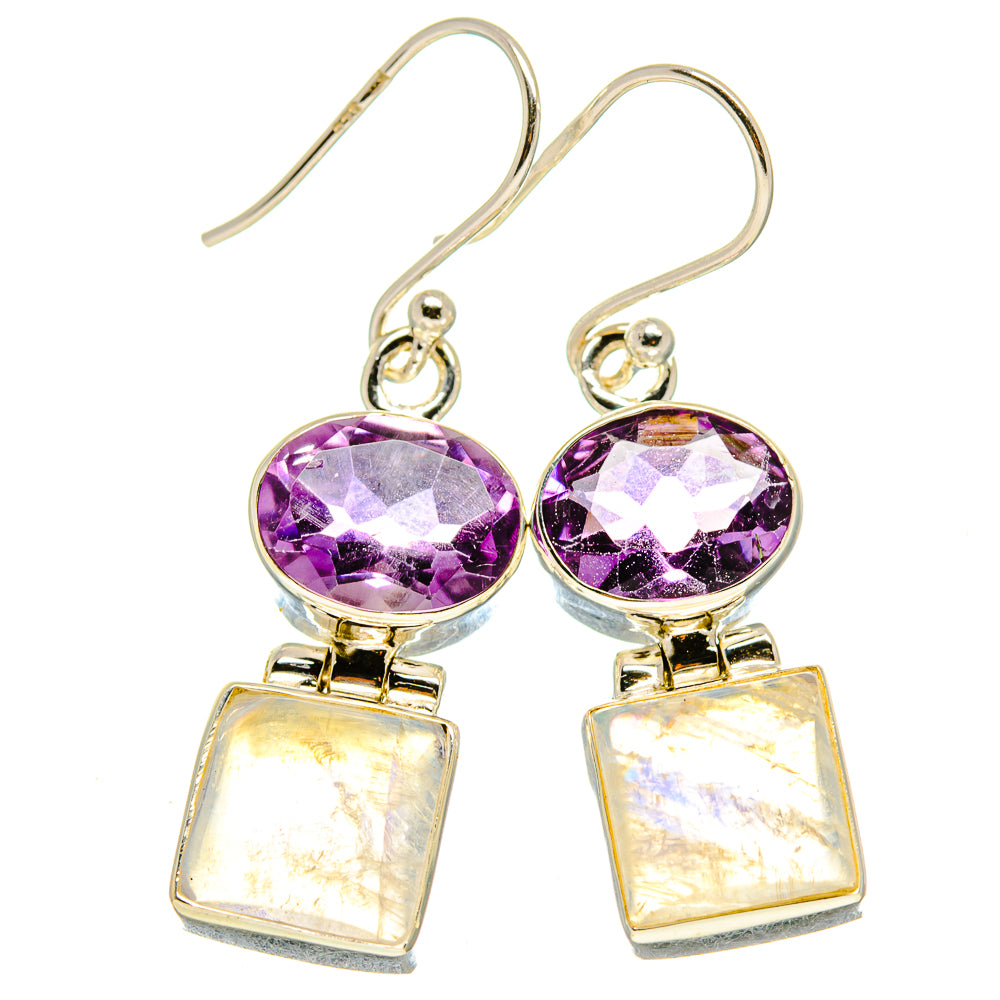 Rainbow Moonstone, Amethyst Earrings handcrafted by Ana Silver Co - EARR413646