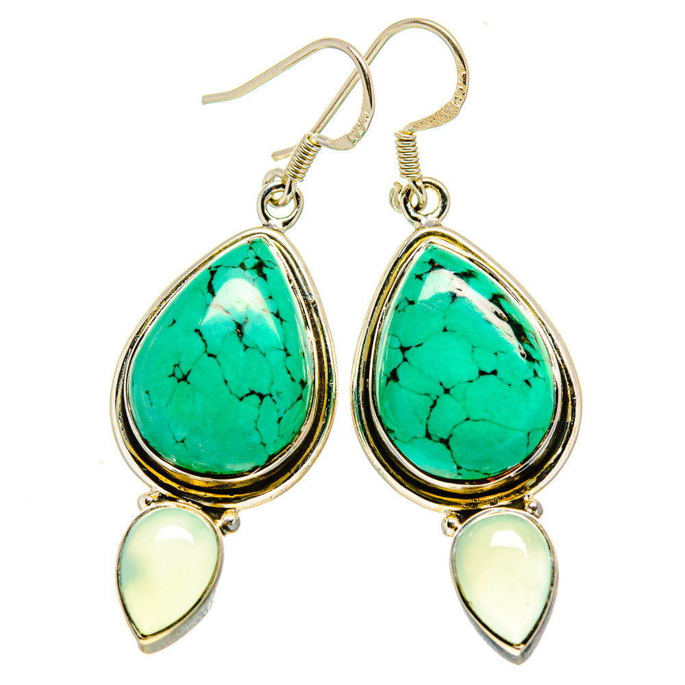 Tibetan Turquoise, Aqua Chalcedony Earrings handcrafted by Ana Silver Co - EARR413647
