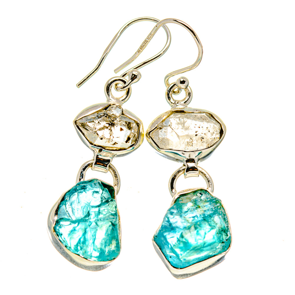 Blue Fluorite, Herkimer Diamond Earrings handcrafted by Ana Silver Co - EARR413676