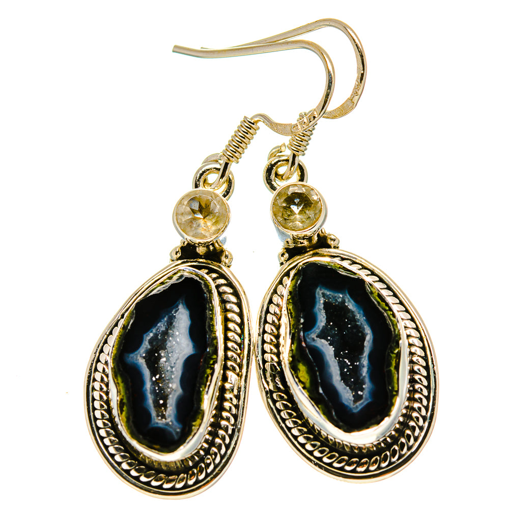 Black Geode Slice Earrings handcrafted by Ana Silver Co - EARR413709