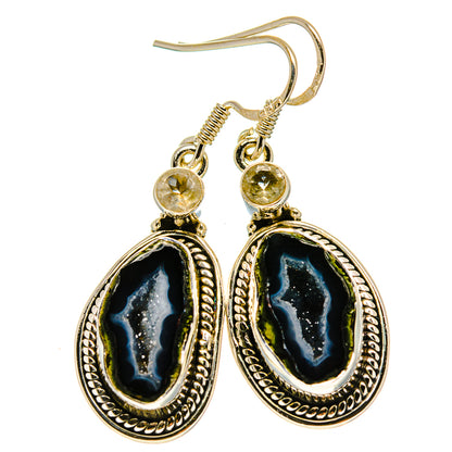 Black Geode Slice Earrings handcrafted by Ana Silver Co - EARR413709