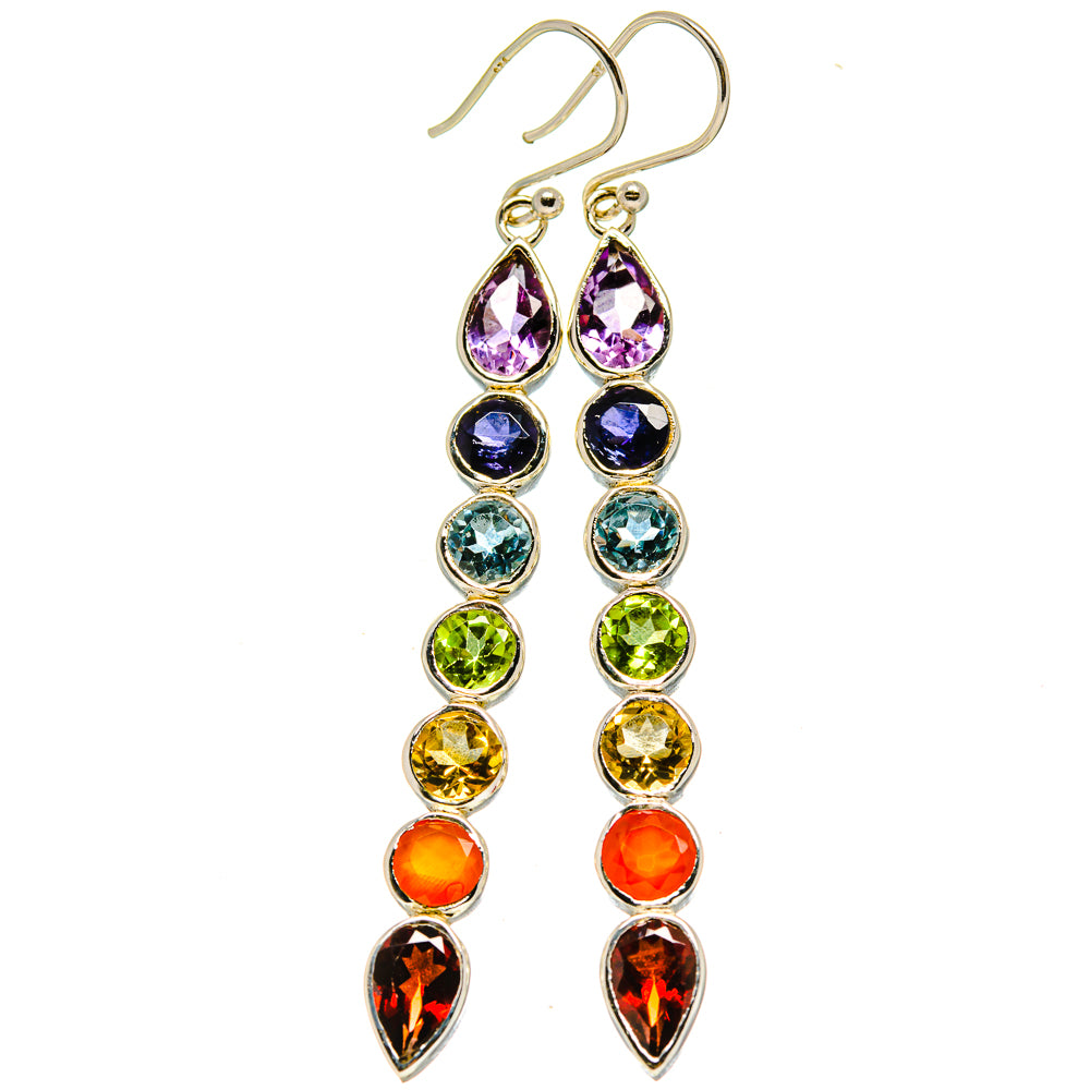 Multi-stone Rainbow Chakra Earrings handcrafted by Ana Silver Co - EARR413711