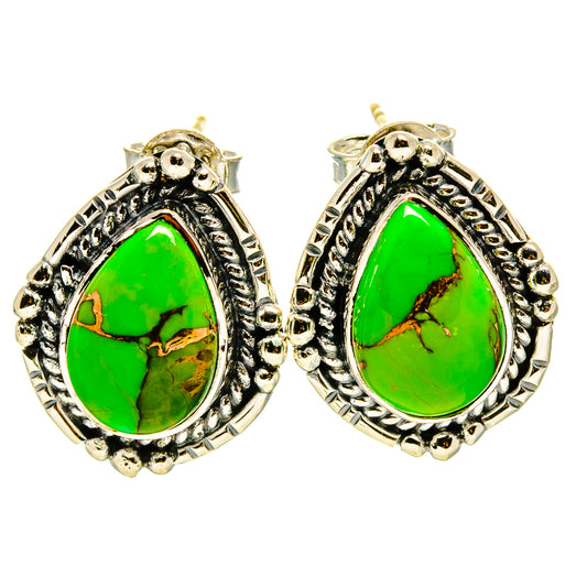 Green Copper Composite Turquoise Earrings handcrafted by Ana Silver Co - EARR413819
