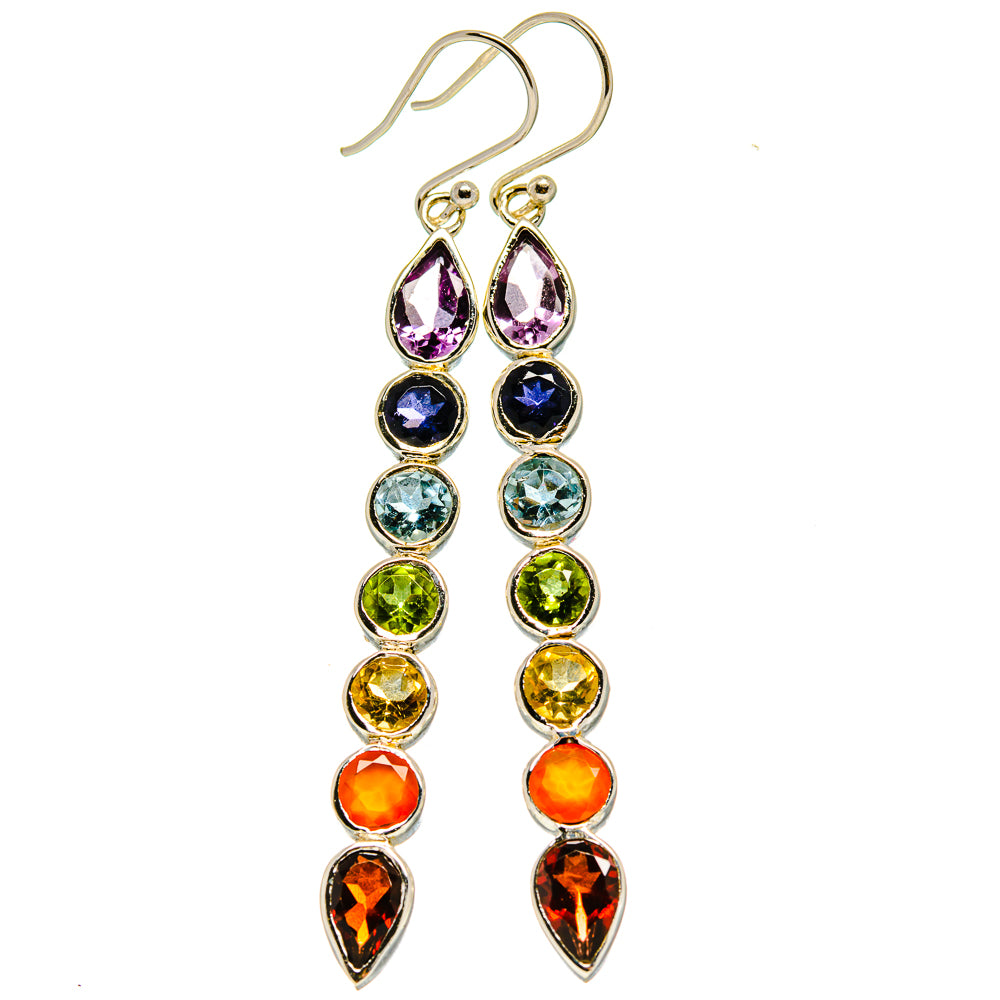 Multi-stone Rainbow Chakra Earrings handcrafted by Ana Silver Co - EARR413869