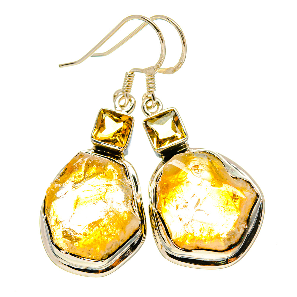 Sterling silver citrine earrings with square top stones and rough oval drops
