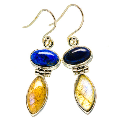 Sterling silver earrings with blue lapis top and yellow iridescent labradorite teardrops