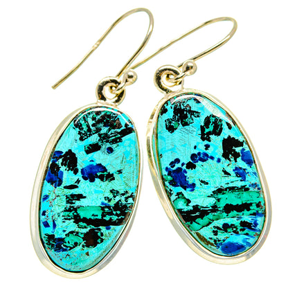 Oval turquoise shattuckite drop earrings in 925 sterling silver, hook style