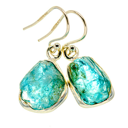 Blue-green fluorite teardrop earrings in silver tone with fishhook backs