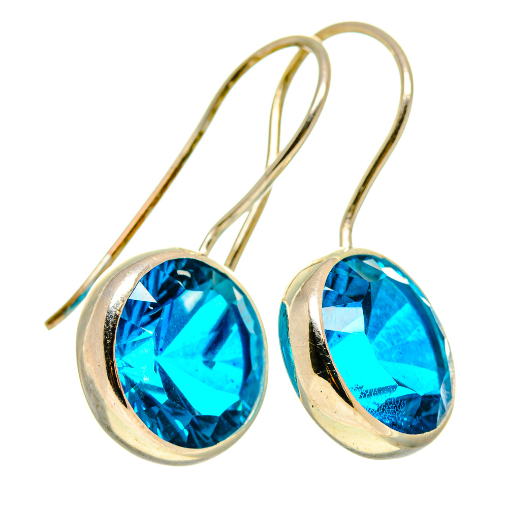 Oval blue quartz drop earrings in polished sterling silver with fishhook wires