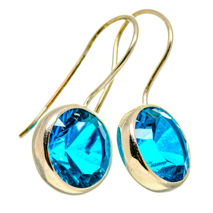 Oval blue quartz drop earrings in polished sterling silver with fishhook wires