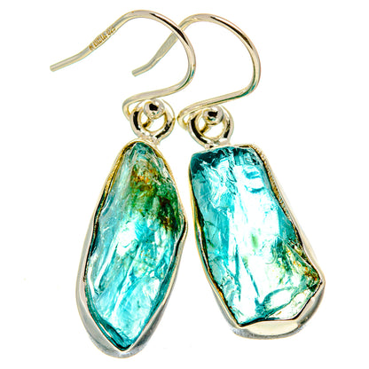 Sterling silver fluorite drop earrings with blue-green teardrop stones, hook closure