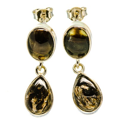 Gold seraphinite drop earrings in 925 sterling silver, oval cabochons