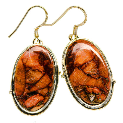 Oval orange-brown jasper drop earrings with silver hooks and bezel
