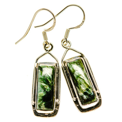 Seraphinite drop earrings in 925 sterling silver, rectangular green stones