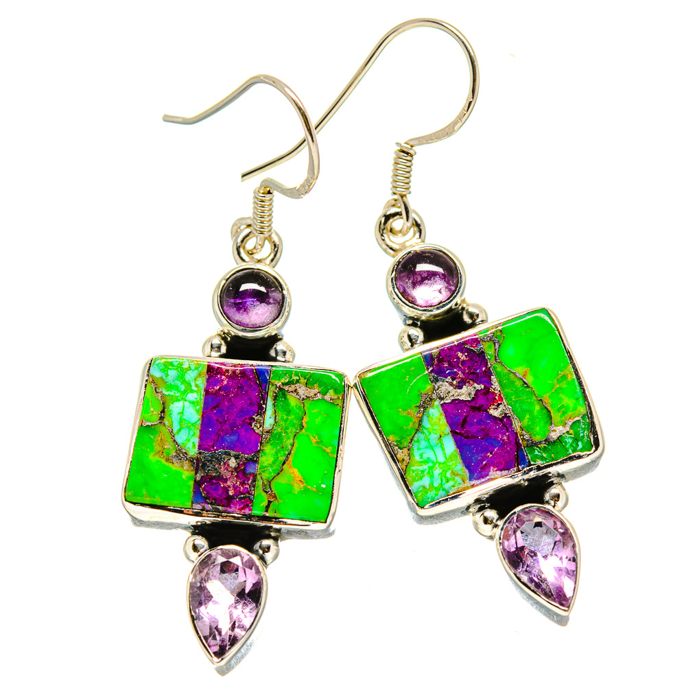 Purple Green Copper Composite Turquoise Earrings handcrafted by Ana Silver Co - EARR414111