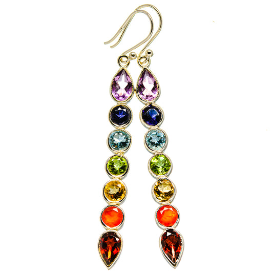 Multi-stone Rainbow Chakra Earrings handcrafted by Ana Silver Co - EARR414117