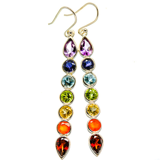 Multi-stone Rainbow Chakra Earrings handcrafted by Ana Silver Co - EARR414189