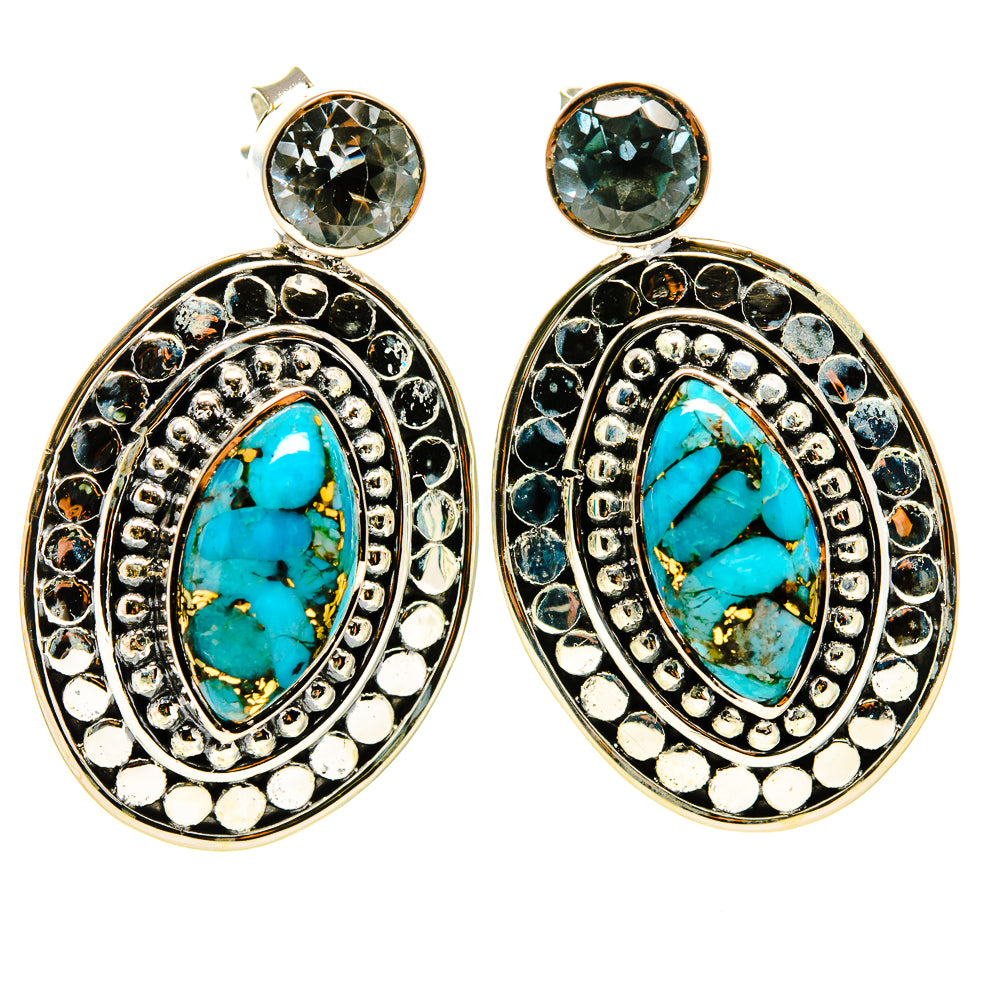 Blue Copper Composite Turquoise Earrings handcrafted by Ana Silver Co - EARR414200
