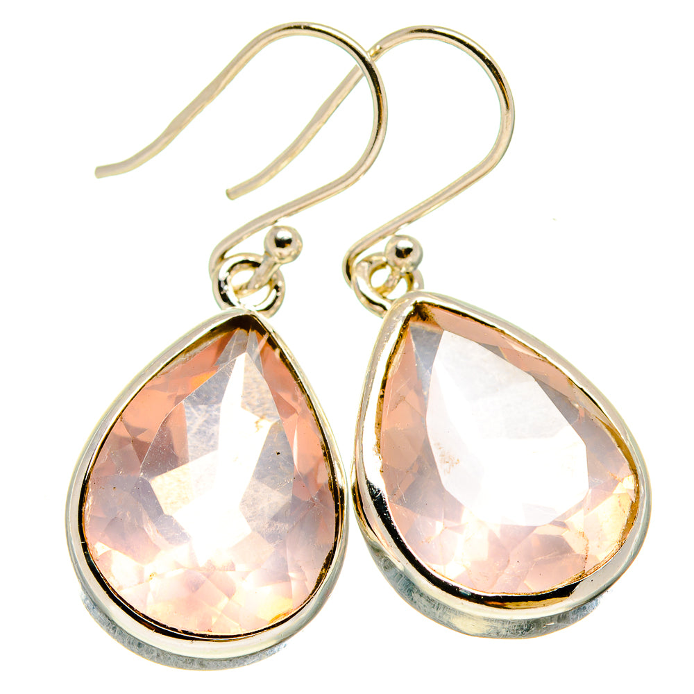 Teardrop rose quartz earrings in 925 sterling silver, pink faceted stones