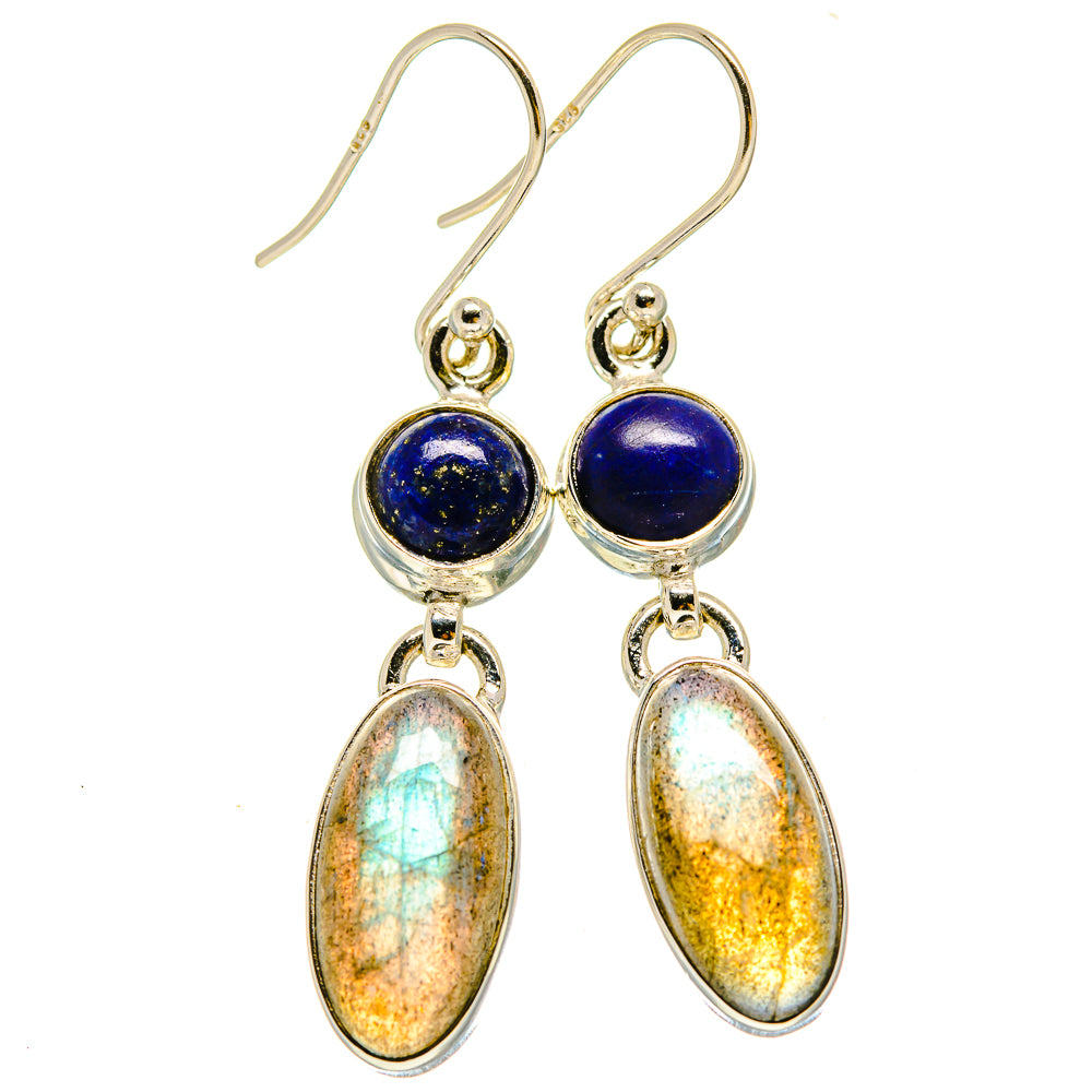 Sterling silver earrings with blue lapis rounds and labradorite oval drops