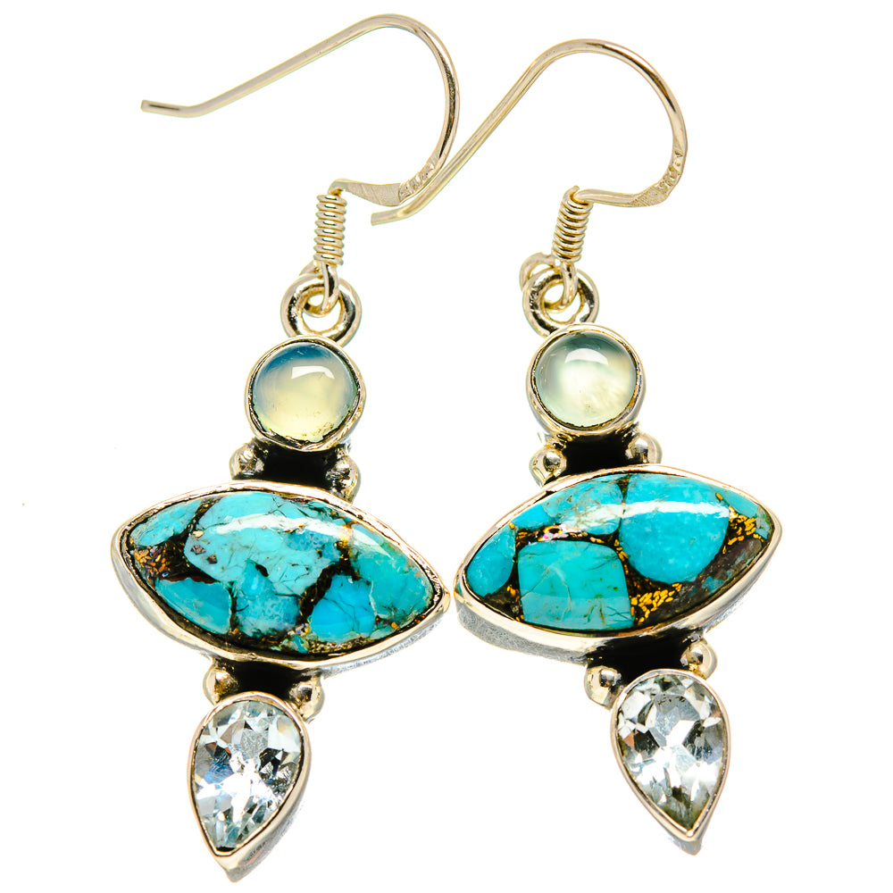 Teal and aqua drop earrings with turquoise-style ovals and teardrop crystal accents