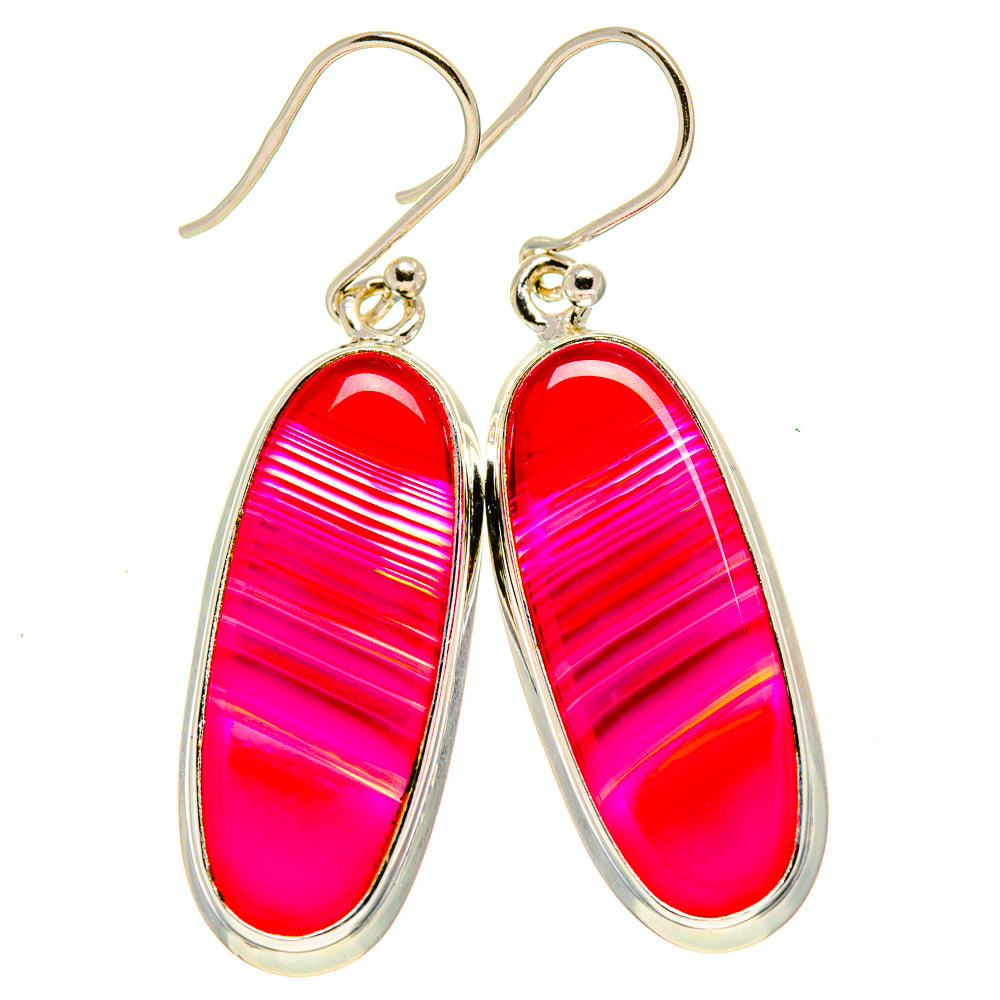 Pink agate teardrop earrings in 925 sterling silver, polished bezel, fishhook pair