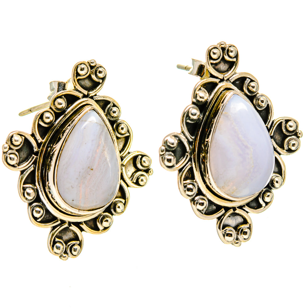 Blue Lace Agate Earrings handcrafted by Ana Silver Co - EARR414360