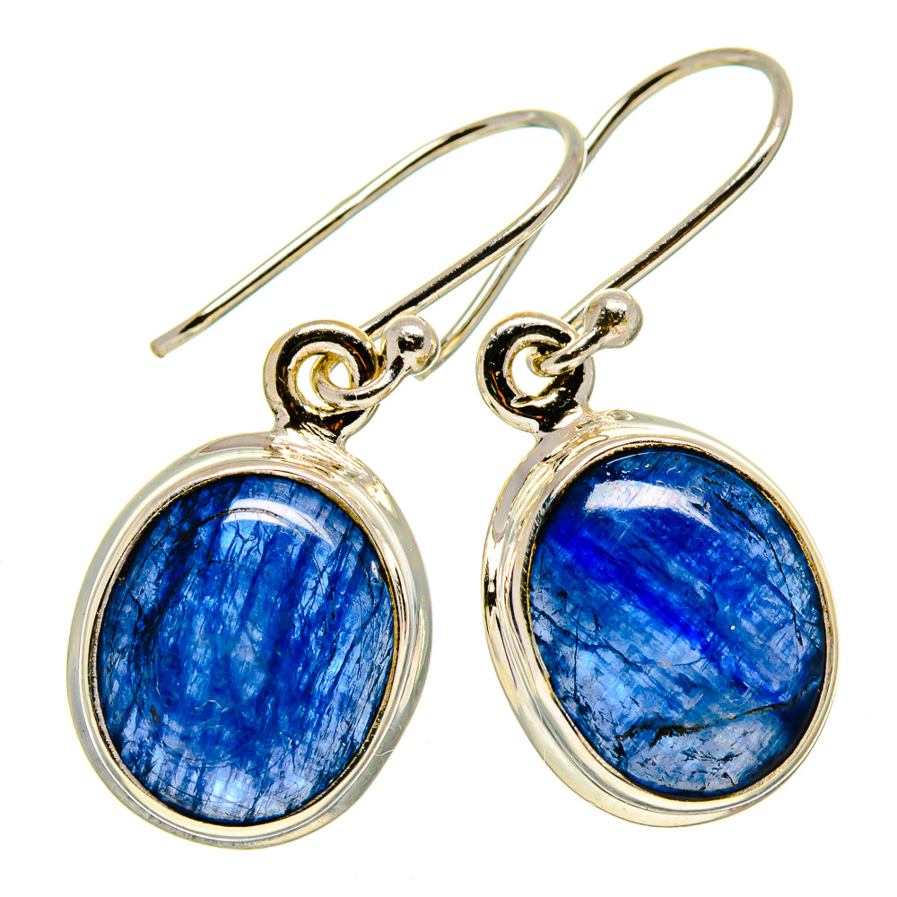 Kyanite oval drop earrings, 925 sterling silver frames, blue stone dangles from hooks