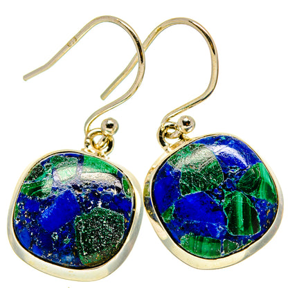 Oval azurite drop earrings with blue-green stone and metal lever hooks