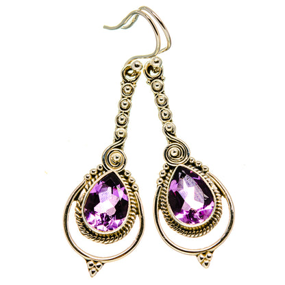 Amethyst teardrop dangle earrings in 925 sterling silver with faceted purple stones