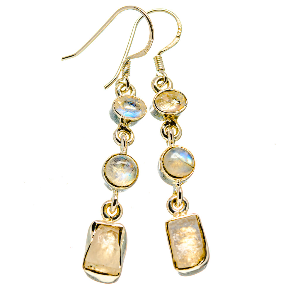 Moonstone drop earrings in sterling silver with oval cabochons and square dangles