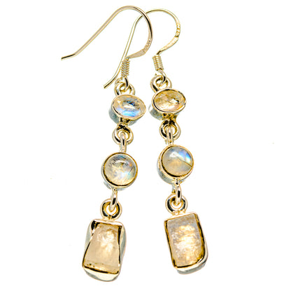 Moonstone drop earrings in sterling silver with oval cabochons and square dangles