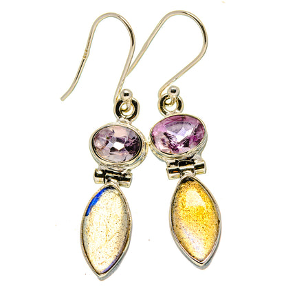 Sterling-silver amethyst and labradorite drop earrings with purple stones and iridescent yellow drops