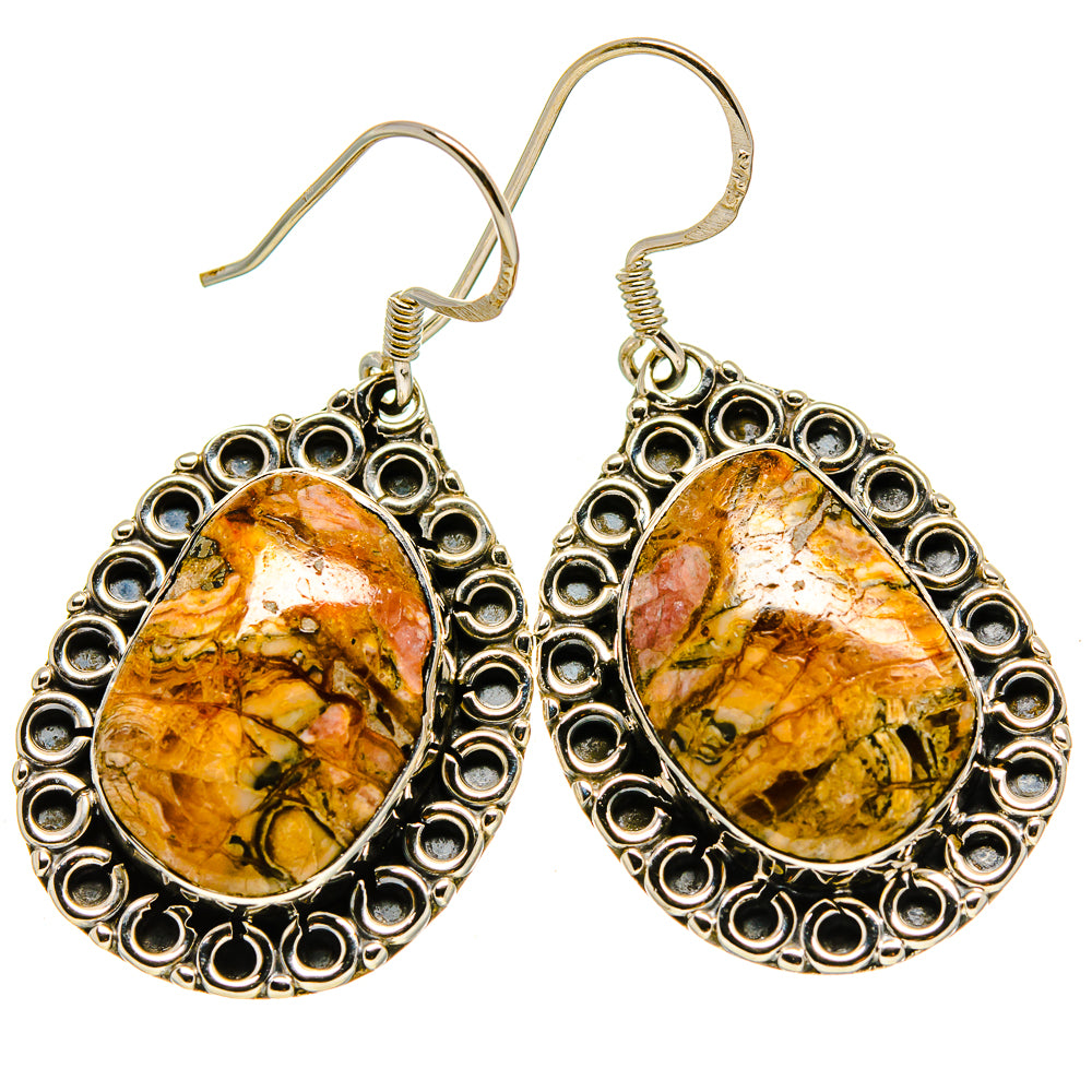 Teardrop butterfly jasper earrings in ornate sterling silver setting with fishhook backs