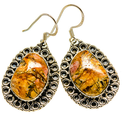 Teardrop butterfly jasper earrings in ornate sterling silver setting with fishhook backs