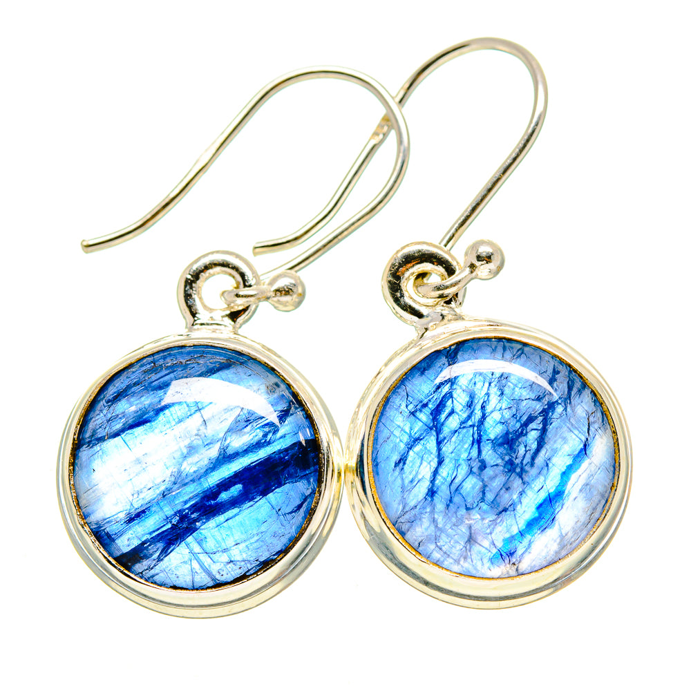 Kyanite gemstone drop earrings with round blue cabochons in 925 sterling silver