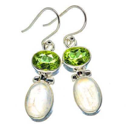 Sterling silver earrings with green peridot ovals and white opal moonstone drops