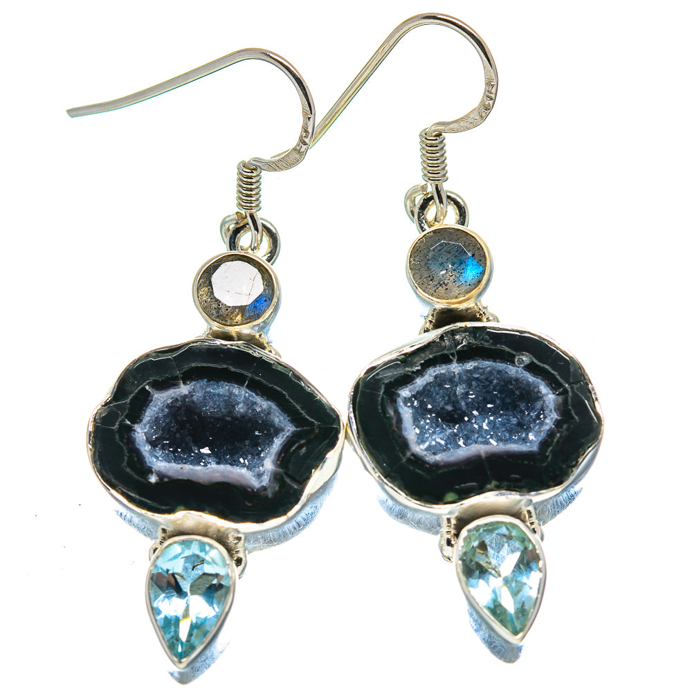 Black Geode Slice Earrings handcrafted by Ana Silver Co - EARR414741