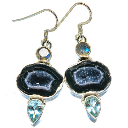 Black Geode Slice Earrings handcrafted by Ana Silver Co - EARR414741