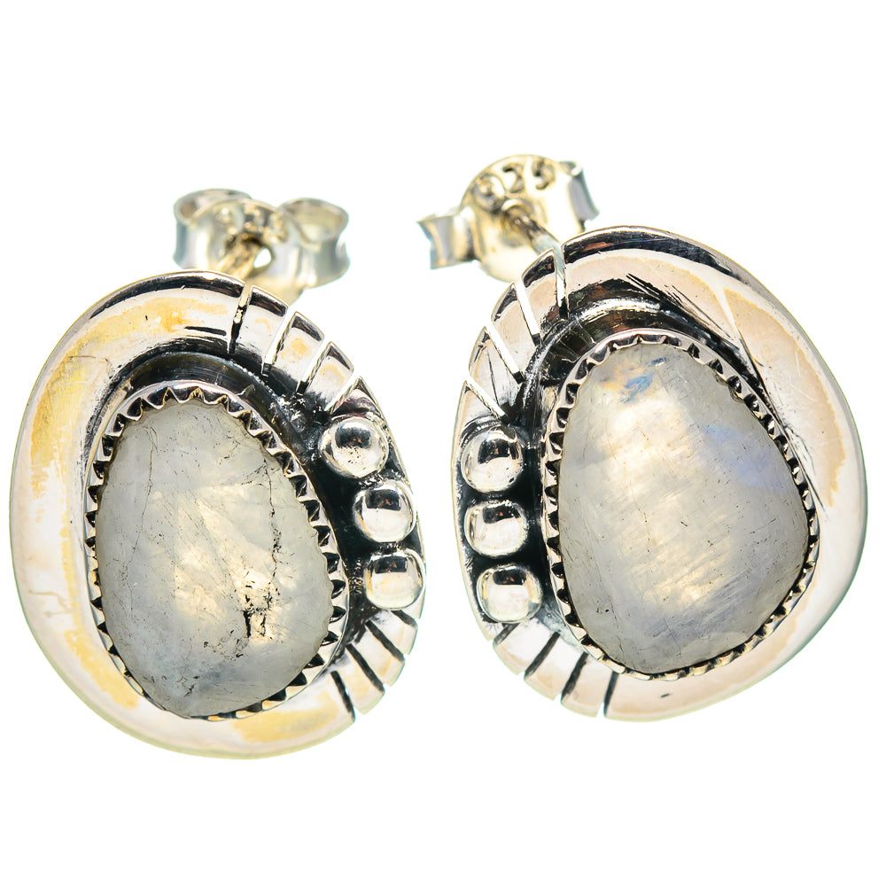 Oval moonstone cabochon earrings in 925 sterling silver bezel settings