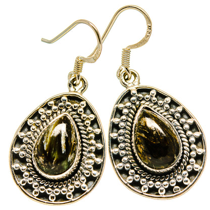 Sterling silver drop earrings with green-gold oval cabochons