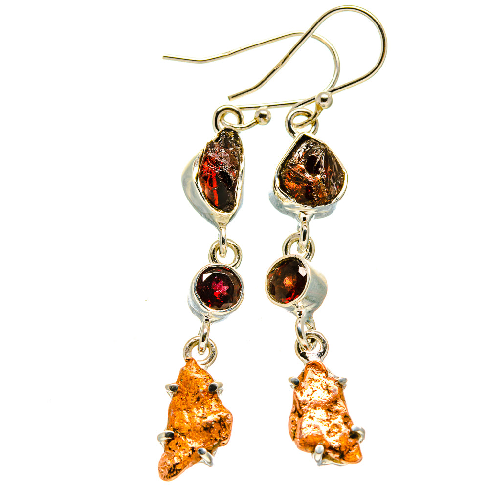 Garnet and copper blister dangle earrings with 925 silver hooks and three drops