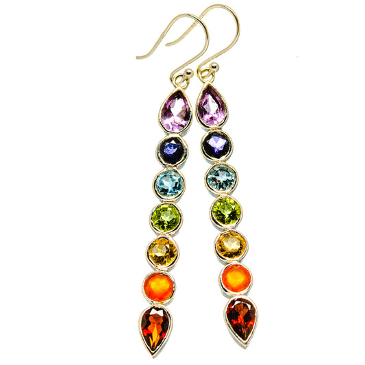 Multi-stone Rainbow Chakra Earrings handcrafted by Ana Silver Co - EARR414846
