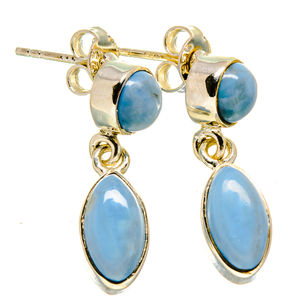 925 sterling silver opal drop earrings with three light-blue oval stones, pair