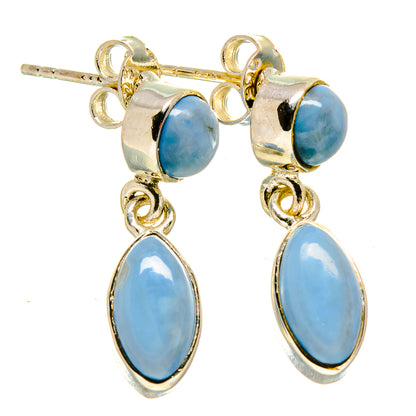 925 sterling silver opal drop earrings with three light-blue oval stones, pair
