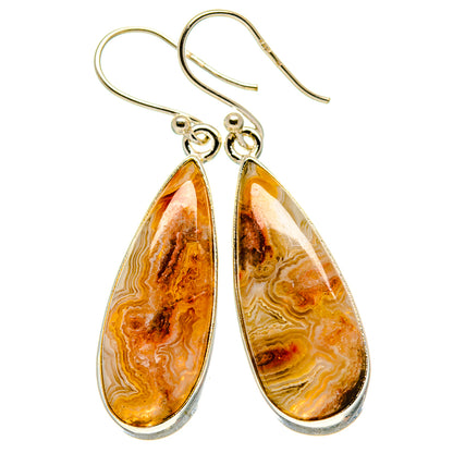 Teardrop crazy lace agate earrings with sterling silver hooks, orange swirl teardrops